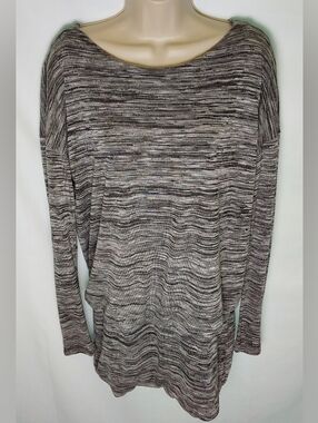 White House Black Market Gray Marled Boatneck Long Sleeve Top